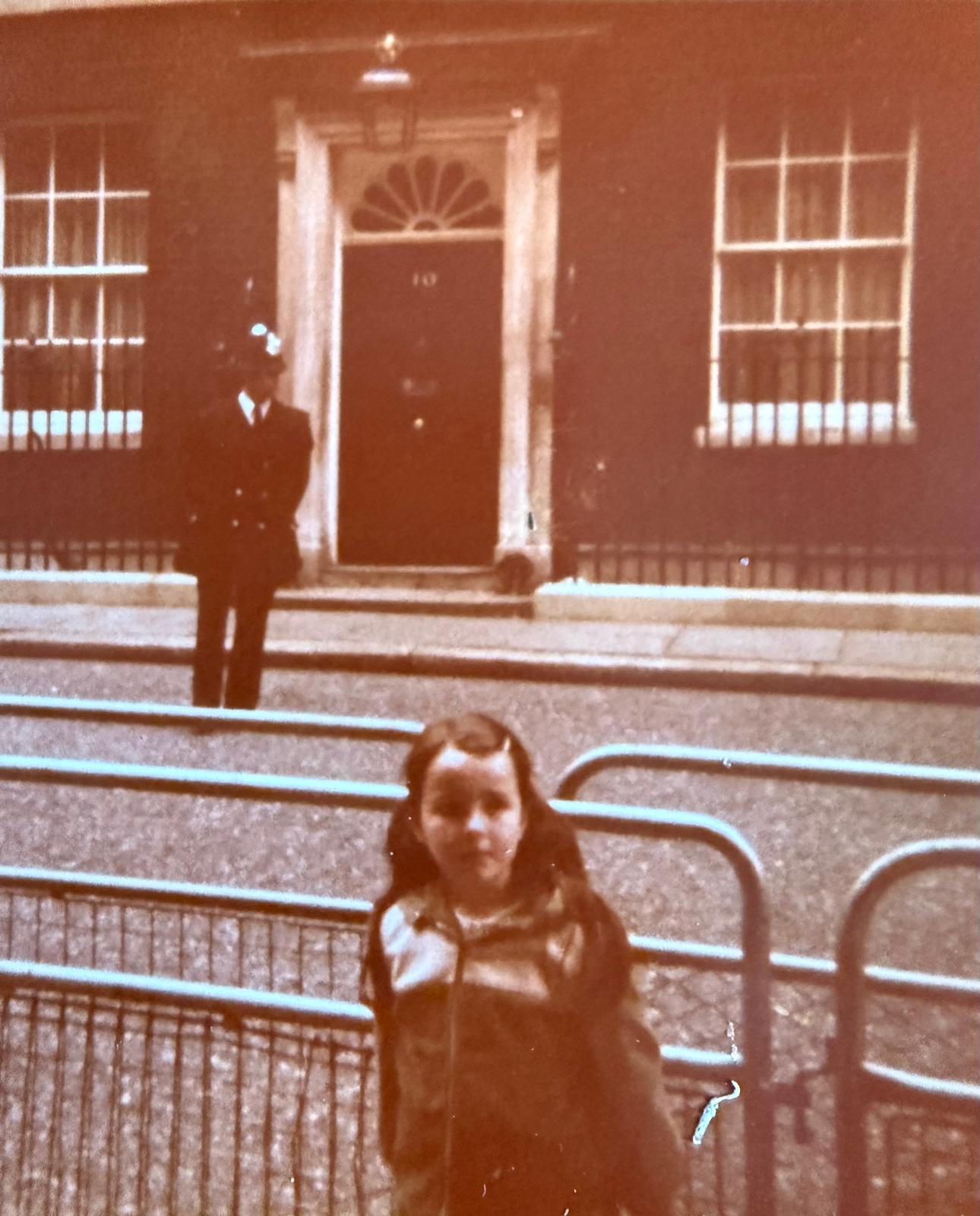 A young Louise Smith photographed outside 10 Downing Street by her grandmother Louisa, July 1981